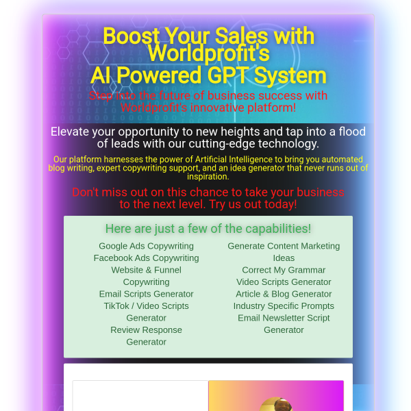 Boost Your Sales with our State Of The Art AI Powered GPT System!